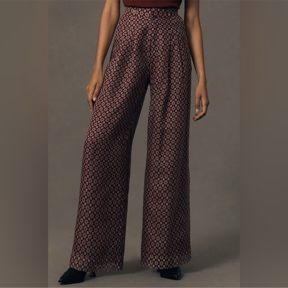 Maeve Burgundy Patterned Wide Leg Pants